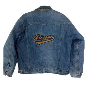 Vtg Arizona Jean Company Denim Jacket Quilted Reversible Stadium Bomber Y2K